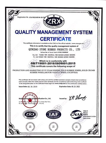 ISO9001 certificate from Qingdao Stone Rubber Products Co., Ltd.