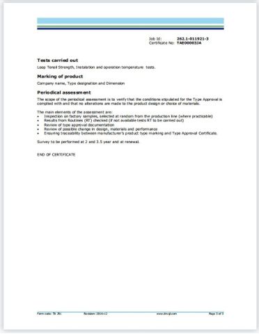 DNV Certificate -3 certificate of Yueqing Xinxing Cable Accessories Co., Ltd. – certificate photo, supplier certificates section