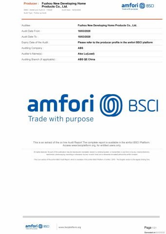 BSCI certificate from New Developing Home Products Co., Ltd.