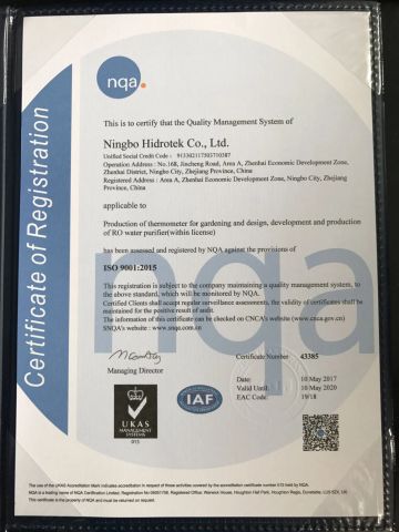 ISO 9001 certificate of Ningbo Hidrotek Co., Ltd. – certificate photo, supplier certificates section