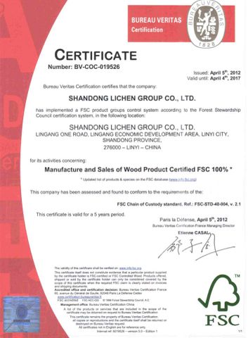 FSC certificate from Suzhou Bongo Import & Export Co., Ltd.
