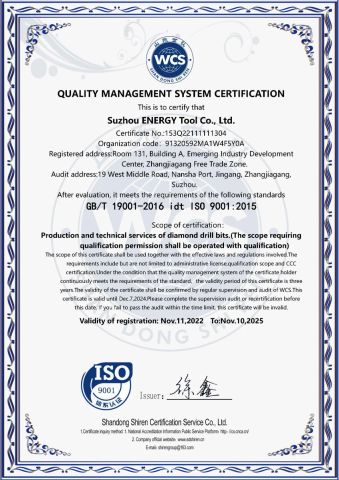 ISO 9001 certificate from Suzhou Energy Tool Co., Ltd.
