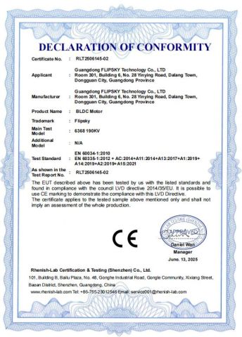 LVD certificate from Guangdong Flipsky Technology Company Ltd.