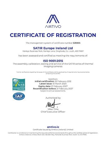 IS0 9001 2015 certificate from SATIR Europe