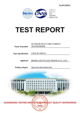 Split Core Current Transformer Certificates certificate from Beijing GFUVE Electronics Co., Ltd.