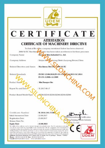 Mini Dumper CE Certification certificate of Luoyang Silon Industrial Co., Ltd. – certificate photo, supplier certificates section