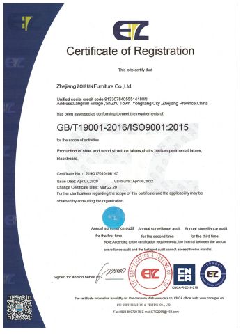 iso certificate from Jinhua Zhongyi Furniture Co., Ltd