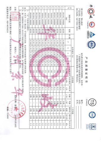 Certification of Huaqi galvanized pipe certificate of Guangdong Shangfeng Steel Group Co., Ltd. – certificate photo, supplier certificates section
