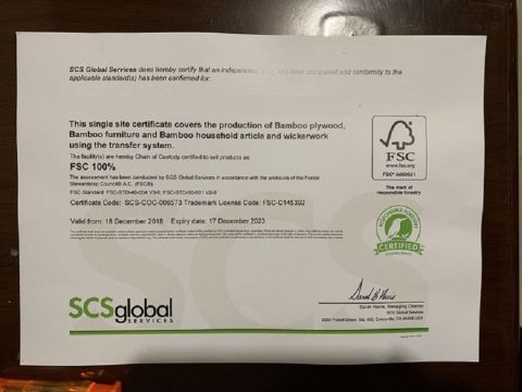 fsc bamboo certification certificate of XIAMEN TWO CITY IMP AND EXP CO., LTD. – certificate photo, supplier certificates section