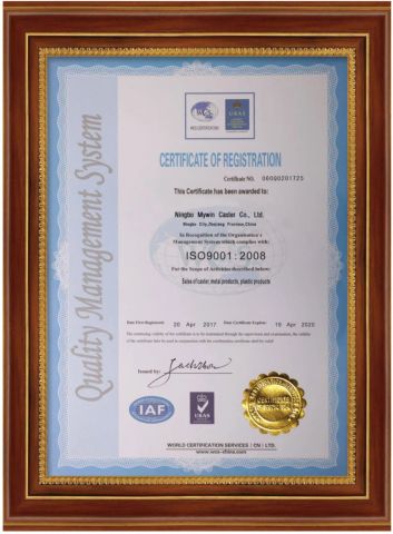 ISO 9001 certificate from Ningbo Mywin Caster Co., Ltd.