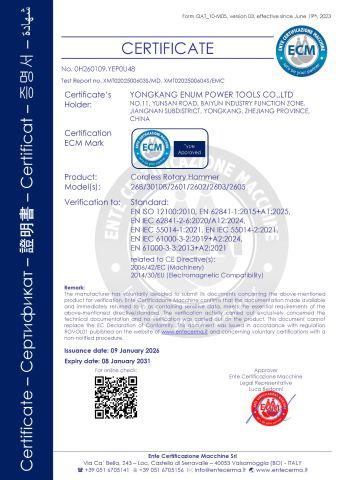 Cordless Rotary Hammer- CE Certificate certificate from Senquan (Jinhua) Hardware Products Co., Ltd.