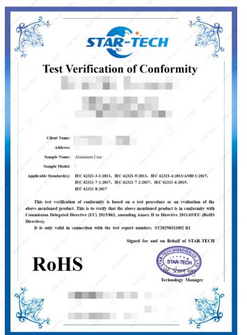 RoHS certificate from Guangzhou Lucky Aluminum Case Ltd
