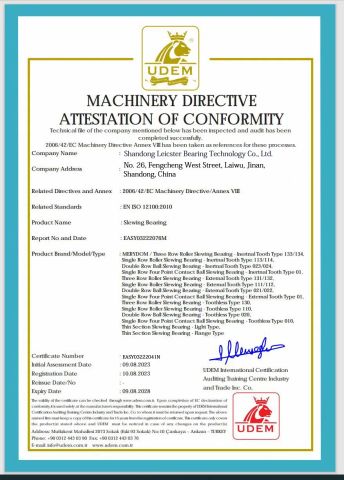 ce certificate from Shandong Leicester Bearing Technology Co., Ltd.