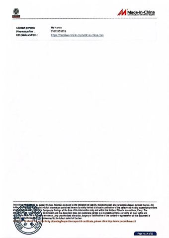 Audit report certificate from Anping County Nuoxi Wire Mesh Products Co., Ltd.
