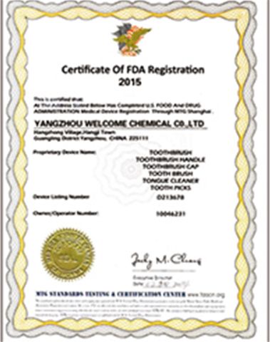 certificates certificate from Yangzhou Welcome Chemical Co., Ltd.