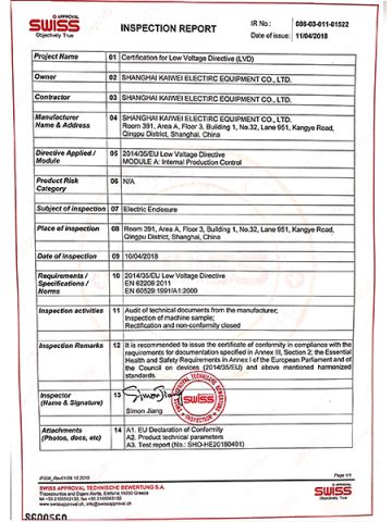 CE certificate from Shanghai Kaiwei Intelligent Technology (Group) Co., Ltd.