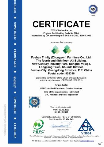PEFC certificate from FOSHAN TRINITY(ZHONGSEN) FURNITURE CO.LTD