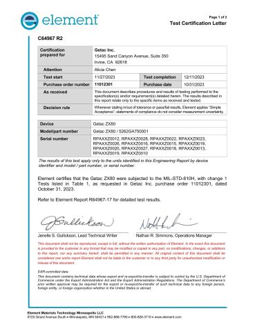 ZX80 MIL-STD-810H certificate from Beijing Jianianhuaye Technology Co., Ltd