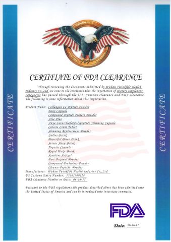 FDA certificate of EVER GREATER IMP. & EXP. CO., LIMITED – certificate photo, supplier certificates section