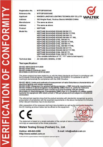 Certificate certificate of Ningbo Langyao Lighting Technology Co., Ltd – certificate photo, supplier certificates section