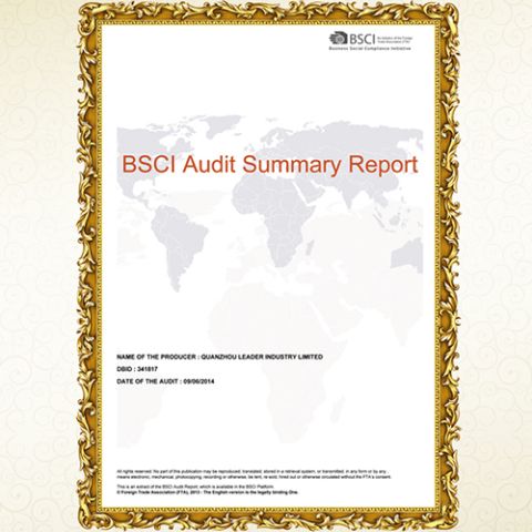 BSCI certificate of Quanzhou Leader Industry Limited – certificate photo, supplier certificates section