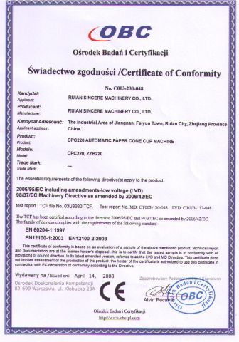 CE 2 certificate from Wenzhou Toppro Machinery Co., Ltd.