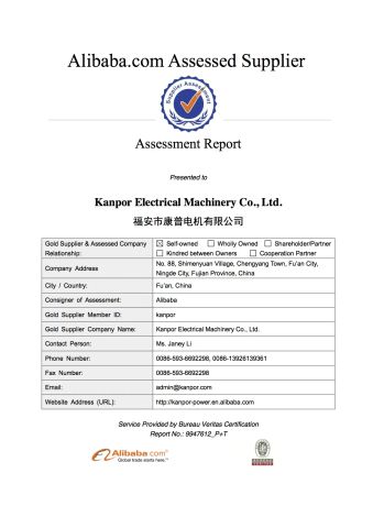 BV certificate from Kanpor Electrical Machinery Co., Ltd.