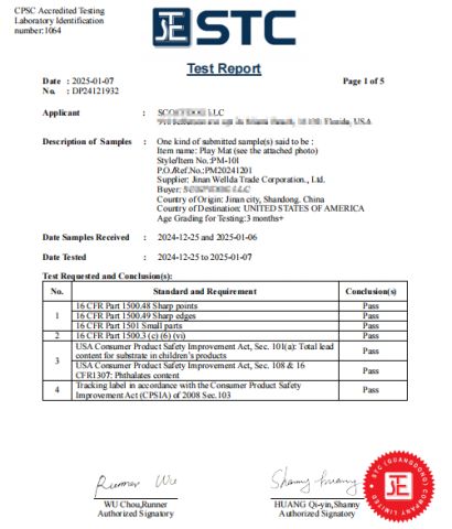 Product Inspection Report certificate from Jinan Wellda Trade Corporation Ltd