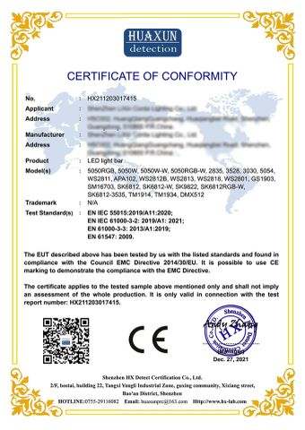 CE1 certificate from Jiangmen Xinghong Lighting Co., Ltd.