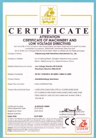 CE certificate certificate from SHIJIAZHUANG SATLE MACHINERY MANUFACTURE CO., LTD.