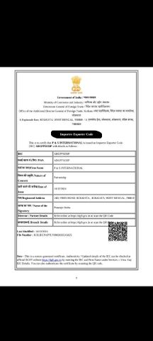 Import Export Code  certificate from P & S International