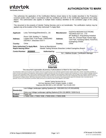 ETL for EI Transformer certificate of Lutou Technology (Shenzhen) Co., Ltd. – certificate photo, supplier certificates section