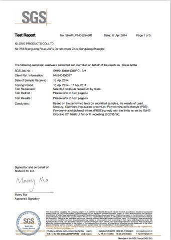SGS certificate from Xilong Products Co., Limited