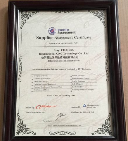 TUV Certification certificate from Linyi Chaoda International CNC Technology Co., Ltd.