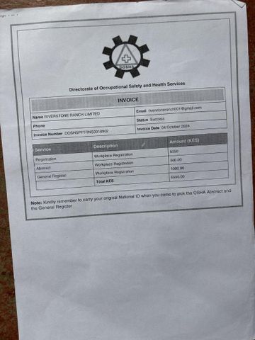 Occupational safety certificate from Riverstone Ranch Ltd