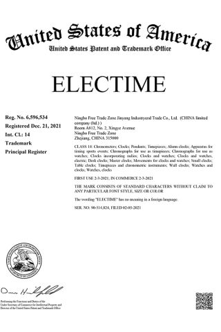 ELECTIME IN United States of America certificate of Ningbo Ftz Kingsun Industry Co., Ltd. – certificate photo, supplier certificates section