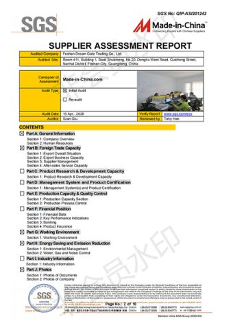 SGS company vertify certificate from Foshan Dream Gate Furniture Co., Ltd.