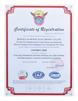 ISO:9001-2008 Certificate certificate from Dongguan Dewei Wire Co., Ltd.