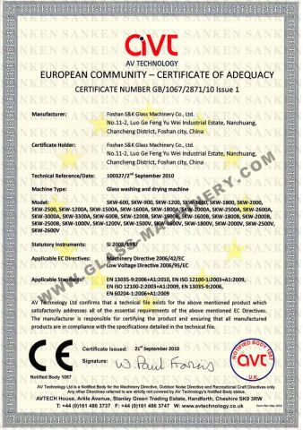 Glass Washing Machine certificate from Guangzhou S&K Glass Machinery Co., Ltd.