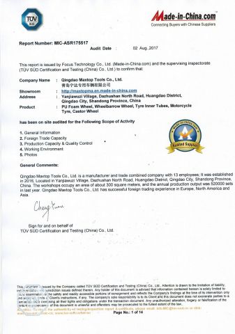 TUV certificate from Qingdao Maxtop Tools Co., Ltd.