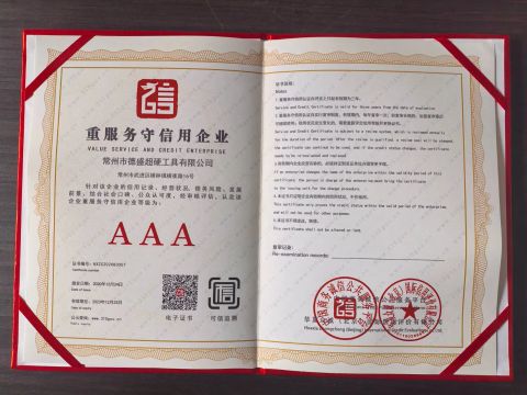 Certificates certificate of Changzhou Desheng Superhard Tools Co., Ltd. – certificate photo, supplier certificates section