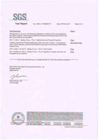 EN71 SGS test report certificate from Qingdao Plus Commerce Co., Ltd.