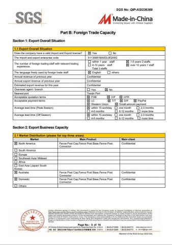 SGS certificate from Cangzhou Weijiang Metal Products Co., Ltd.