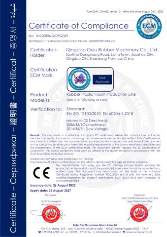 CE CERTIFICATE certificate from Qingdao Oulu Rubber Machinery Co., Ltd.