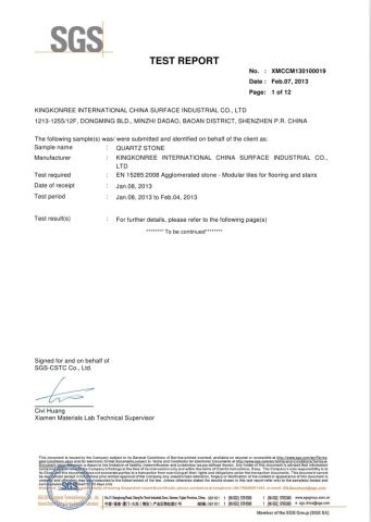 Quartz Stone SGS Certification certificate from Shenzhen MSUN Sanitary Ware Co., Ltd.
