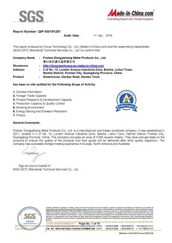SGS certificate from Foshan Dongyisheng Metal Products Co., Ltd.
