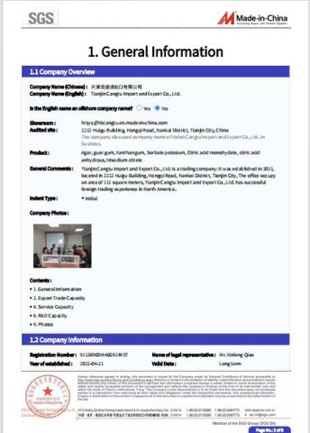 SGS certificate from Tianjin Cangtu Import and Export Co., Ltd.