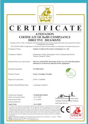 CE certificate from Spacedragon Tattoo Needle Co., Ltd