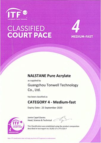 ITF 4 Acrylic certificateion certificate from Shenzhen Hapi Sports Floor Materials Co., Ltd