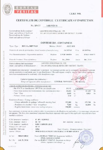 BV certificate certificate from Tianjin LongTeng International Trade Co., Ltd.